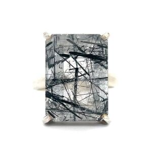 Emerald Cut Rutilated Quartz Solitaire Ring, size 8